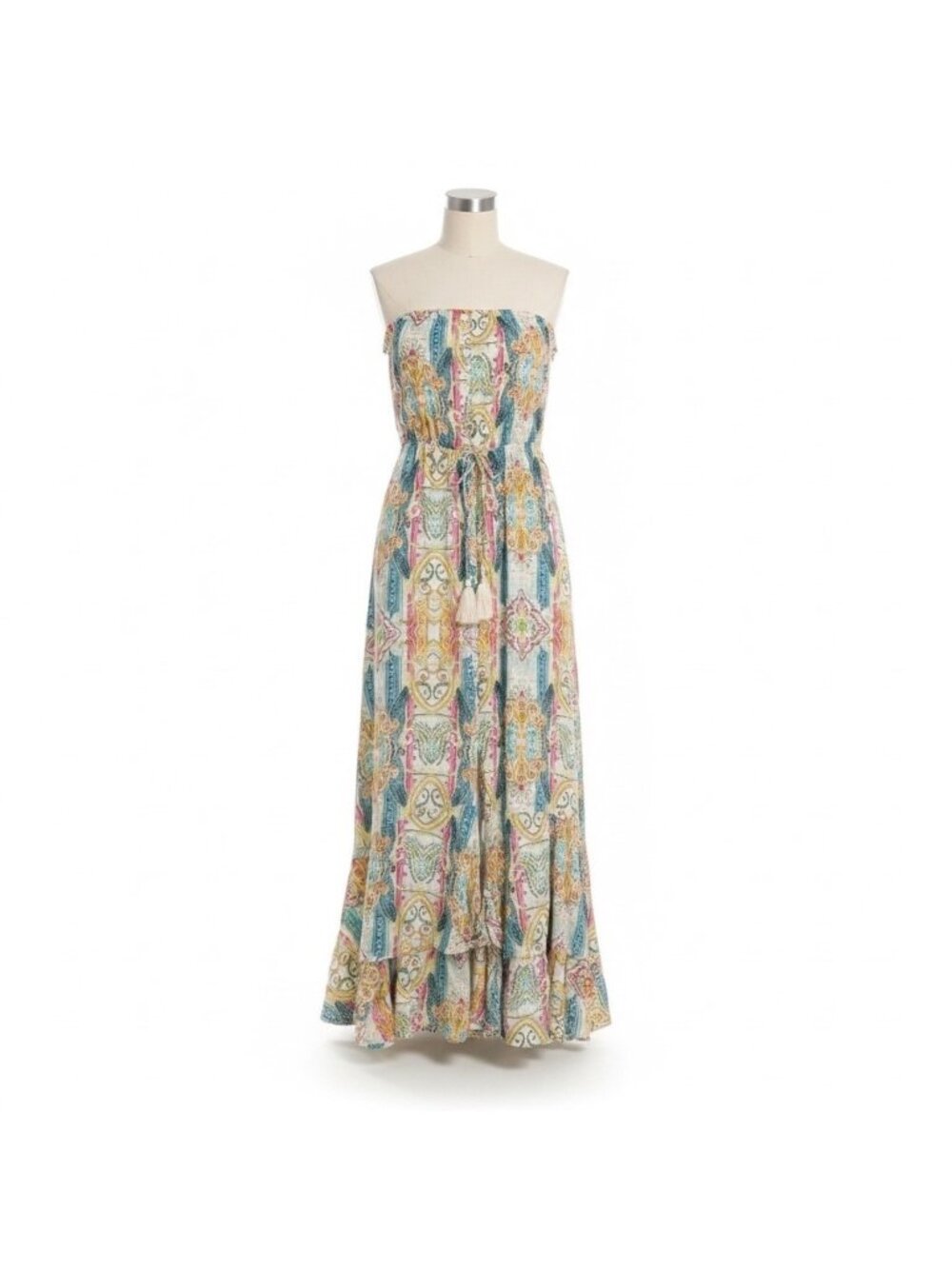 Elan Womens Multicolor Strapless Maxi Dress With Pattern Size S